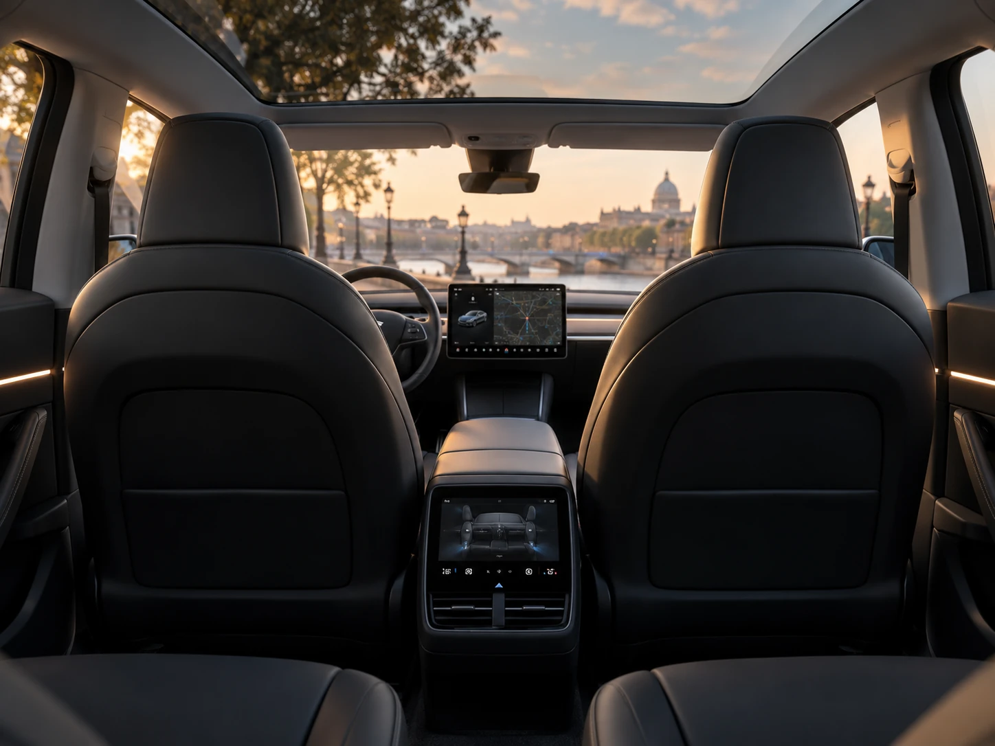 Tesla Model Y 2026 rear cabin with rear passenger screen